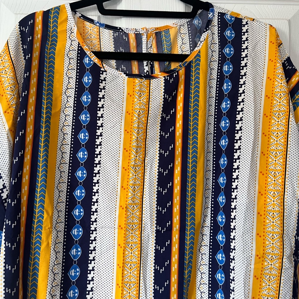 NEW Shein Curve Women’s Plus Size Yellow & Blue Toned Striped Blouse SZ 2X💛 - Picture 2 of 11